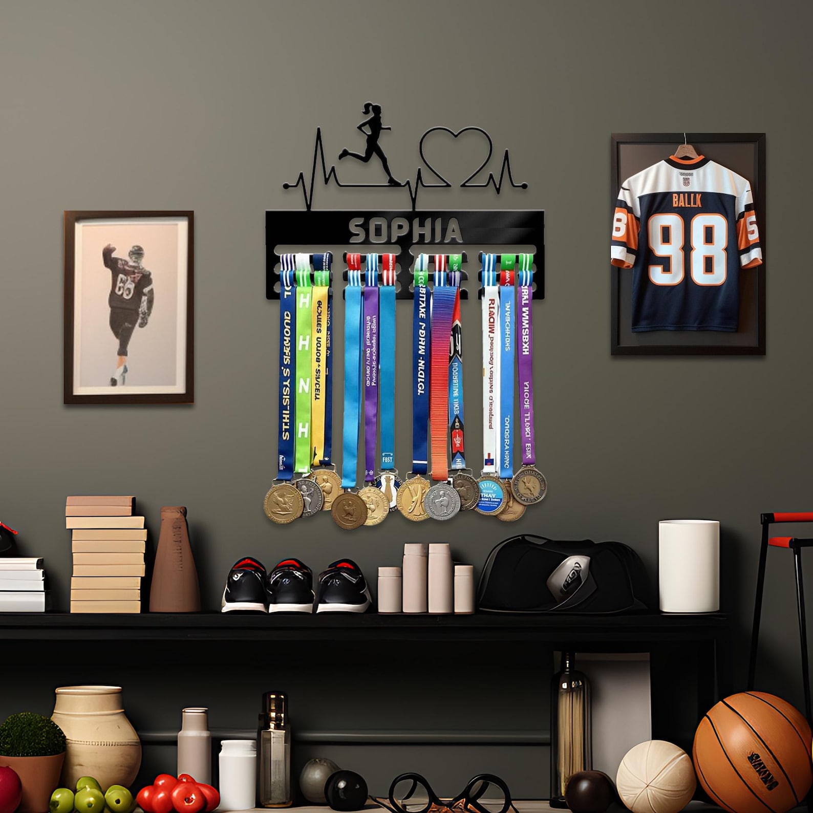 Runner Medal Rack Custom Runner Medal Holder With Name, Personalized Running Medal Rack ...