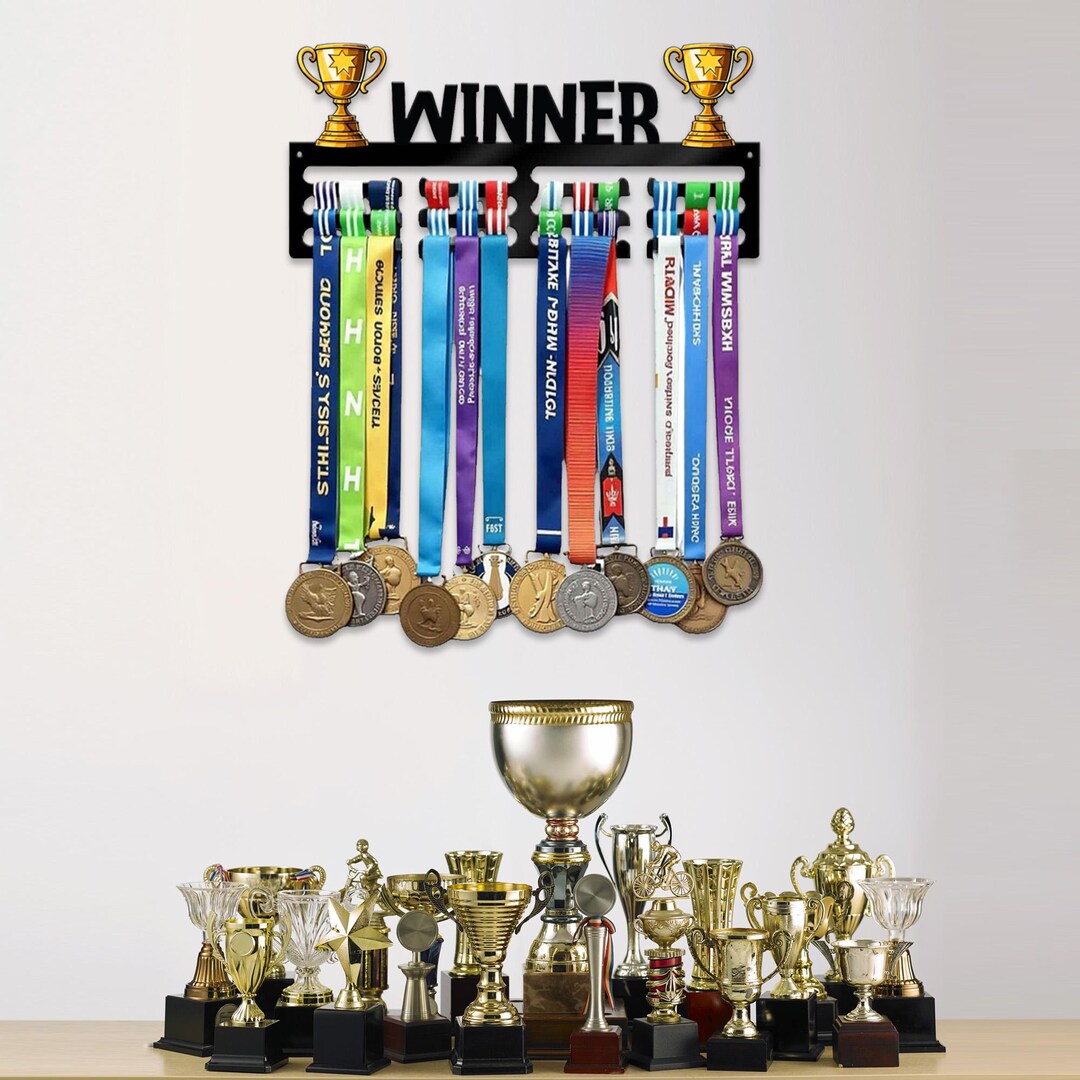Winner Medal Hanger, Sports Display Rack With Trophy Icons, Ribbons ...