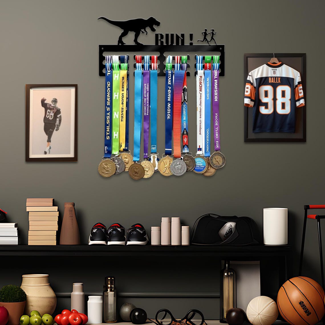 Dinosaur Display Rack RUN Medal Hanger – Sports Display Rack With Dinosaur & Runner ...
