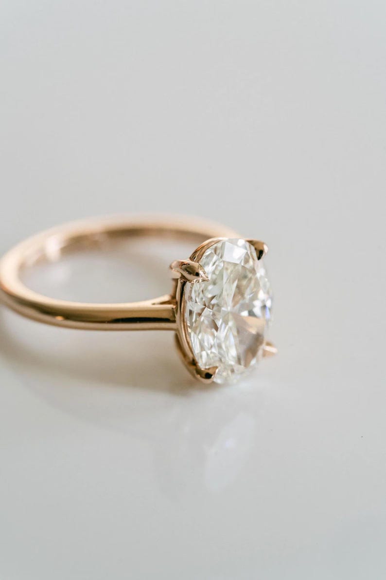 1.5 CT Oval Cut Moissanite Solitaire Engagement Ring, 14K Solid Gold ...