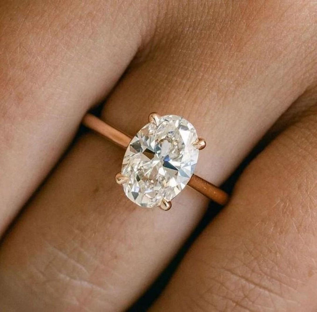 1.5 CT Oval Cut Moissanite Solitaire Engagement Ring, 14K Solid Gold ...