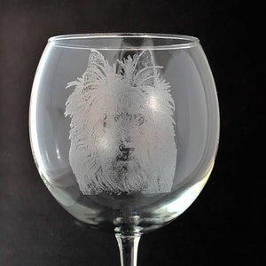 Set of 2 Etched Norfolk Terrier on Large Elegant Wine Glasses New 