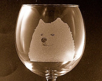 Etched Samoyed on Elegant Wine Glass (set of 2)