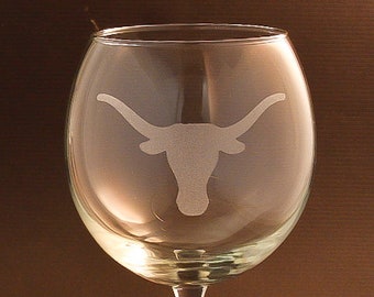 Etched Longhorn on Elegant Wine Glass (set of 2)