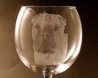 Etched Chinese Shar Pei on Elegant Wine Glass (set of 2)