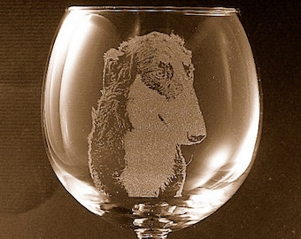 Etched Borzoi on Elegant Wine Glass (set of 2)