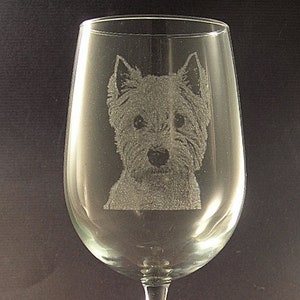 Etched West Highland Terrier / Westie on Elegant White Wine Glass (set of 2)