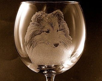 Etched Belgian Tervuren on Large Elegant Wine Glasses Set of 2