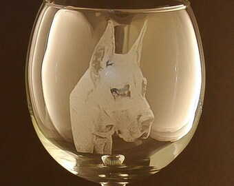 Etched Great Dane on Elegant Wine Glass (set of 2)