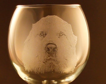 Etched Great Pyrenees on Elegant Wine Glass (set of 2)