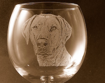 Etched Rhodesian Ridgeback on Elegant Wine Glass (set of 2)