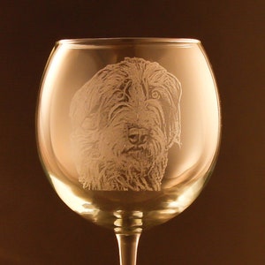 Etched Wirehaired Pointing Griffon on Elegant Wine Glass set of 2 image 1