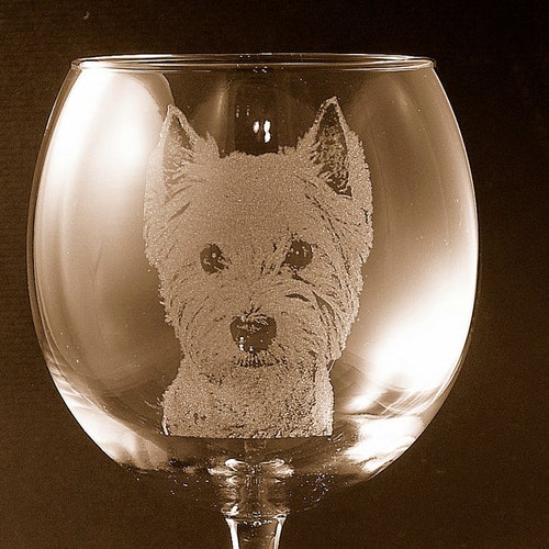 New Etched West Highland Terrier/Westie on Elegant Red Wine Glasses set of  2 