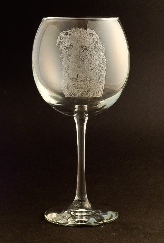 Etched Irish Terrier on Large Elegant Wine Glasses Set of 2 New