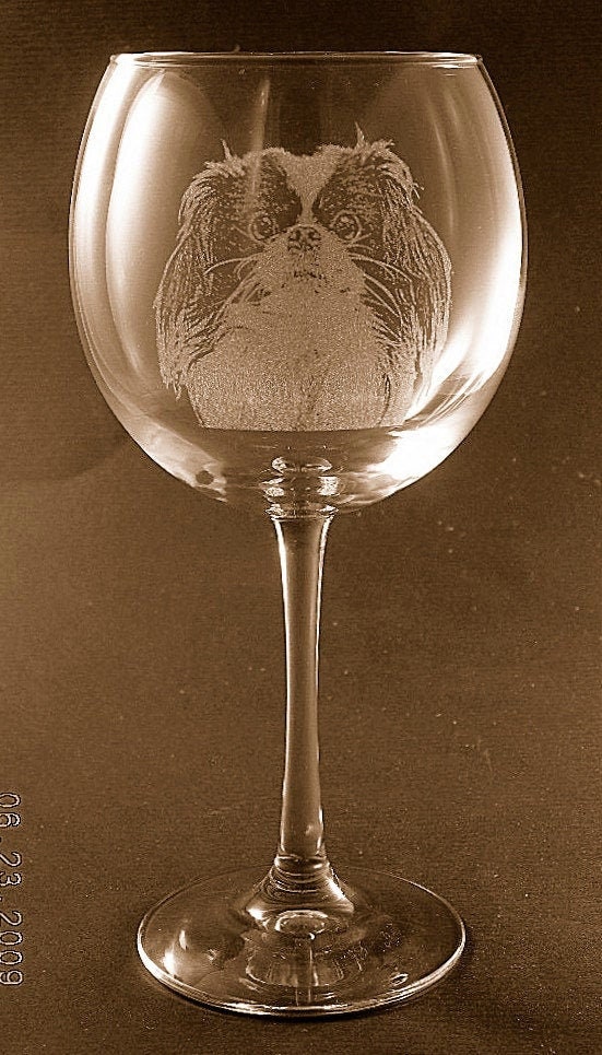 Etched Japanese Chin on Large Elegant Wine Glass set of 2 Etsy
