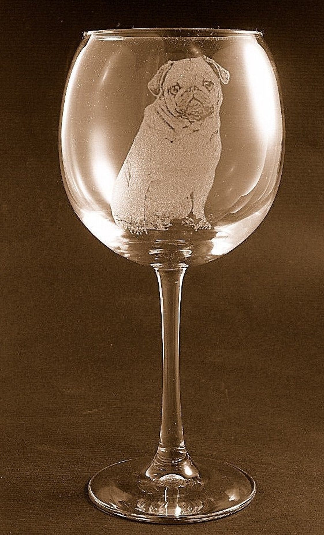 Etched Pug on Elegant Wine Glass set of 2 - Etsy