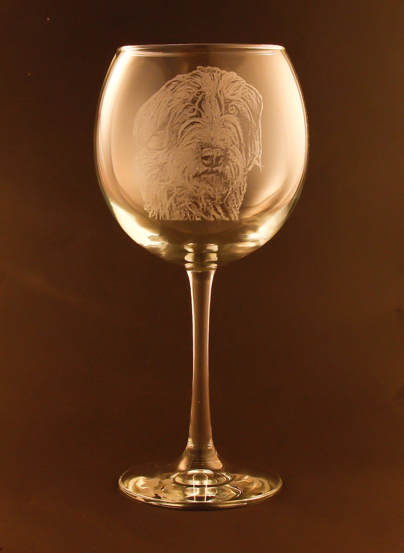 Etched Wirehaired Pointing Griffon on Elegant Wine Glass set of 2 image 1