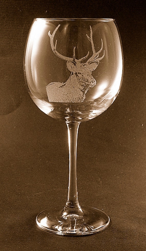 Etched Elk /deer on Elegant Wine Glass set of 2 Etsy