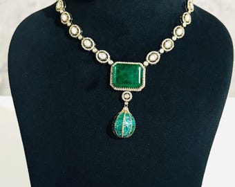Smaragdgrün Kundan Choker Halsketten-Set | Indischer Brautschmuck