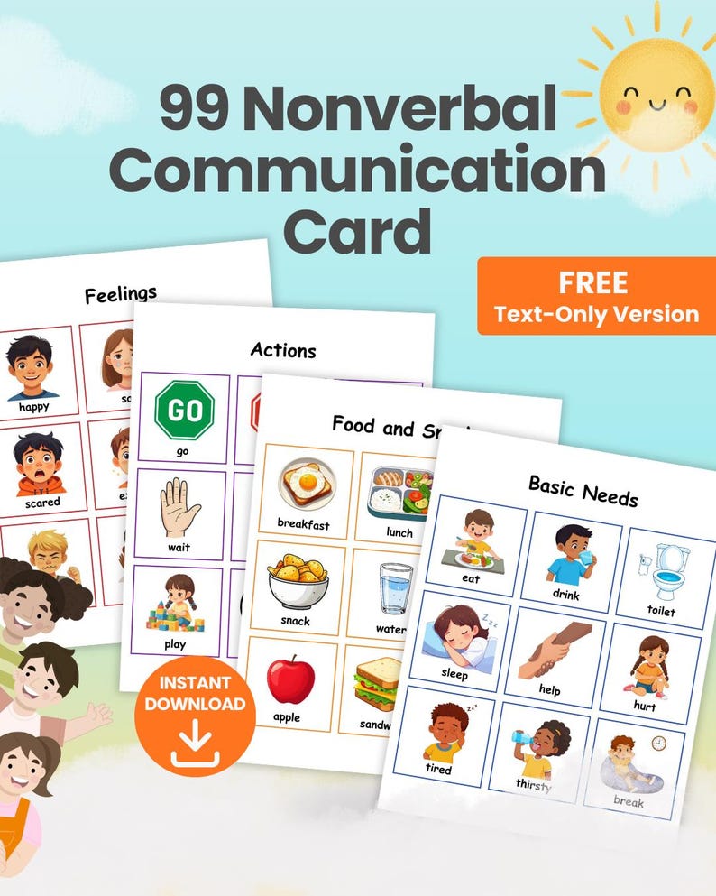 99 cartes de communication imprimables PECS pour enfants et tout-petits | Cartes flash pour l'autisme à télécharger | Aide visuelle non verbale pour la classe et l'école à la maison (PDF) image 1