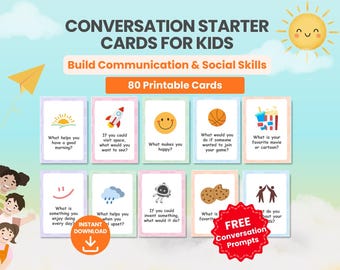 Cartes d'initiation à la conversation pour enfants | Activité de compétences sociales et de communication | Cartes de conversation imprimables | Jeu d'orthophonie