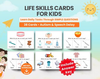 Cartes de tâches sur les compétences pratiques pour les enfants | Autisme et TDAH imprimable | WH se demande quelles cartes | Activités liées aux habiletés de la vie quotidienne | Outil d'orthophonie