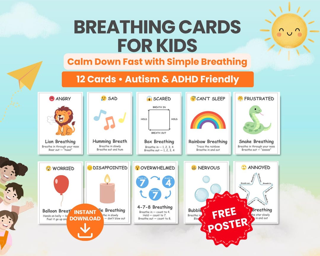 Breathing Cards for Kids | Calm Down Cards for Autism & ADHD ...