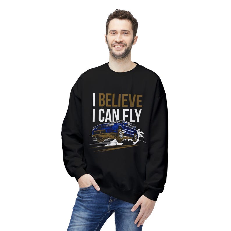 I Believe I Can Fly Sweatshirt, Subaru WRX Rally Crewneck, AWD Turbo JDM Racing, Car Enthusiast Gift Bild 2