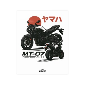May include: Illustration of a black and white Yamaha MT-07 motorcycle with a red sun and Japanese text. The words "MT-07 PERFORMANCE" are below the motorcycle. The Yirello logo is at the bottom.