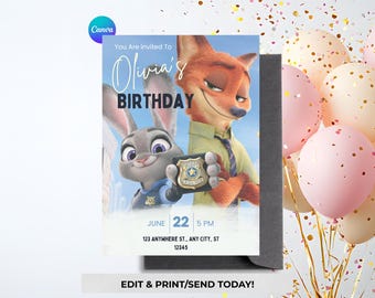 Zootopia 2 Birthday Party Invitation | Zootopia Inspired Printable | Editable Canva Template | Instant Digital Invite