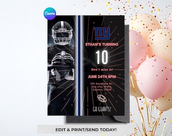 Invitación para fiesta de cumpleaños de los NY Giants / Fiesta deportiva de fútbol americano (Plantilla de Canvas)