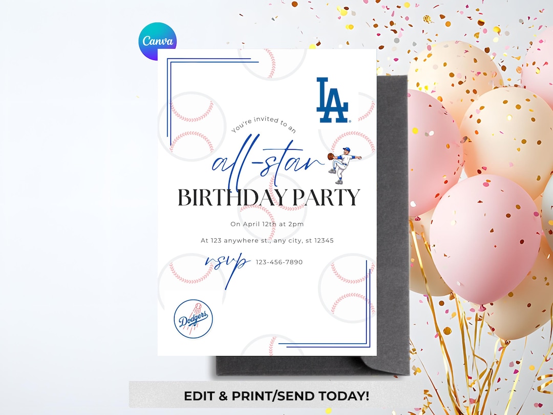 Dodgers Birthday Invitation Editable Baseball Ticket Party Invite