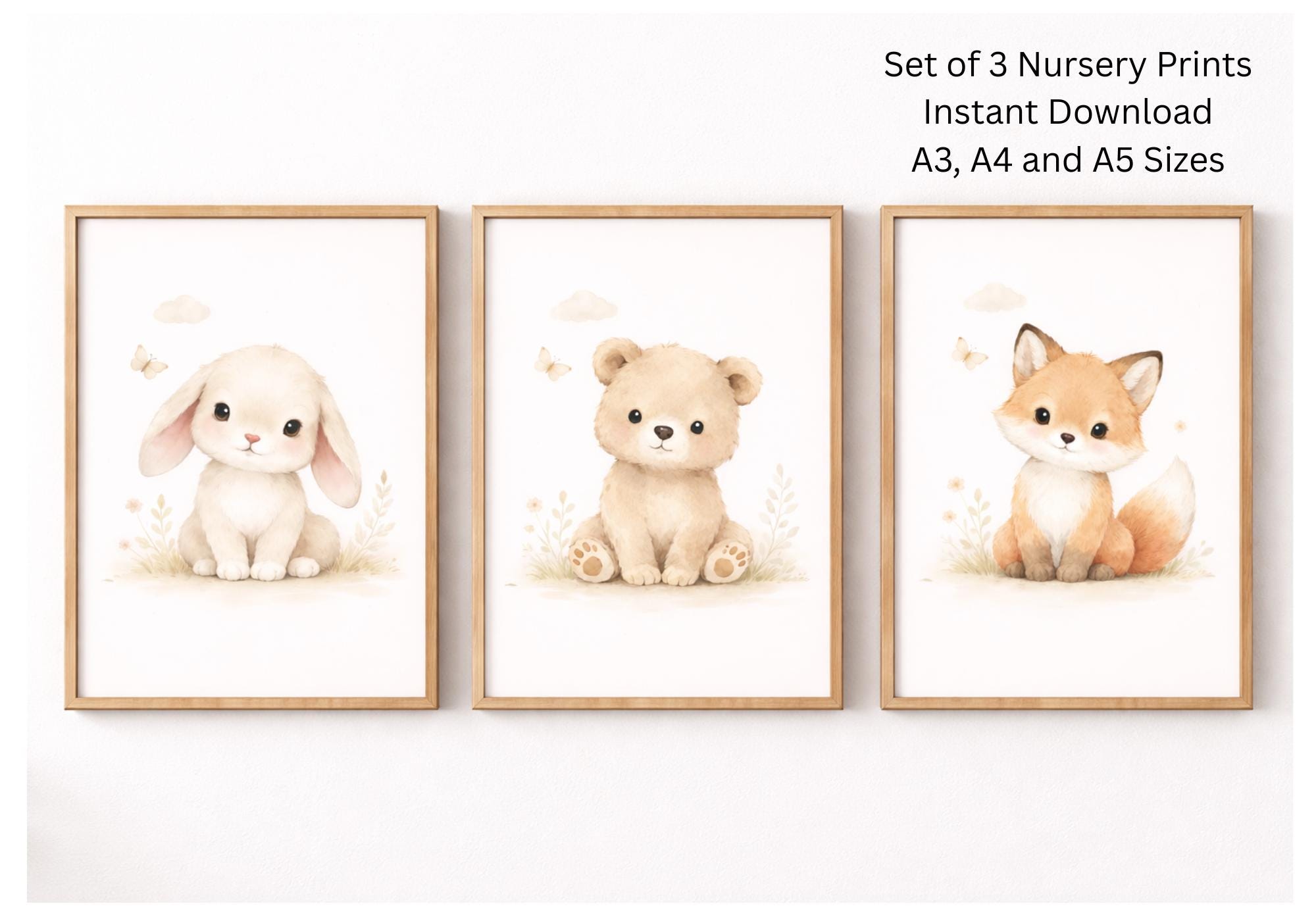 Nursery Animal Wall Art Printable – Woodland Animals Set of 3 – Baby ...