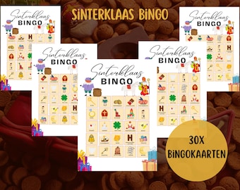 Sinterklaas Bingo Spel, 30 verschillende kaarten, activiteit voor kinderen, ouders, rusthuis, pakjesavond of school