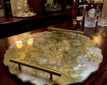 Handmade  Gold  Tray- Elegant Resin Tray-Luxury Home Decor