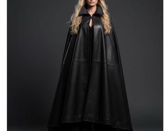 魔女の革マント、中世のウールマント、魔法使いのケープコート、ロング