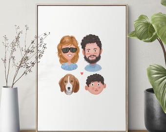 Custom Couple Portrait, Hand-Drawn Cartoon Illustration (Digital Download)