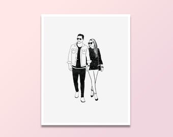 Portrait de couple personnalisé dessiné à la main, cadeau pour elle, caricature de dessin animé, anniversaire de mariage personnalisé (téléchargement numérique)