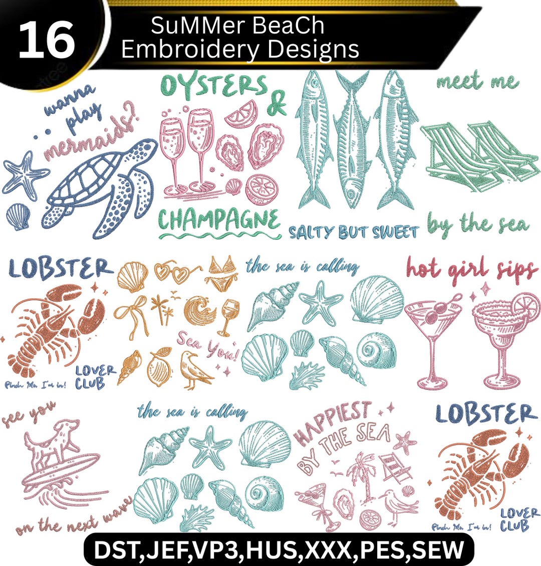 Summer Beach Embroidery Design Bundle Ocean Nautical Sea Life Shells ...