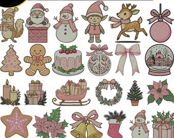 Diseños de bordado navideños rosas (descarga digital)