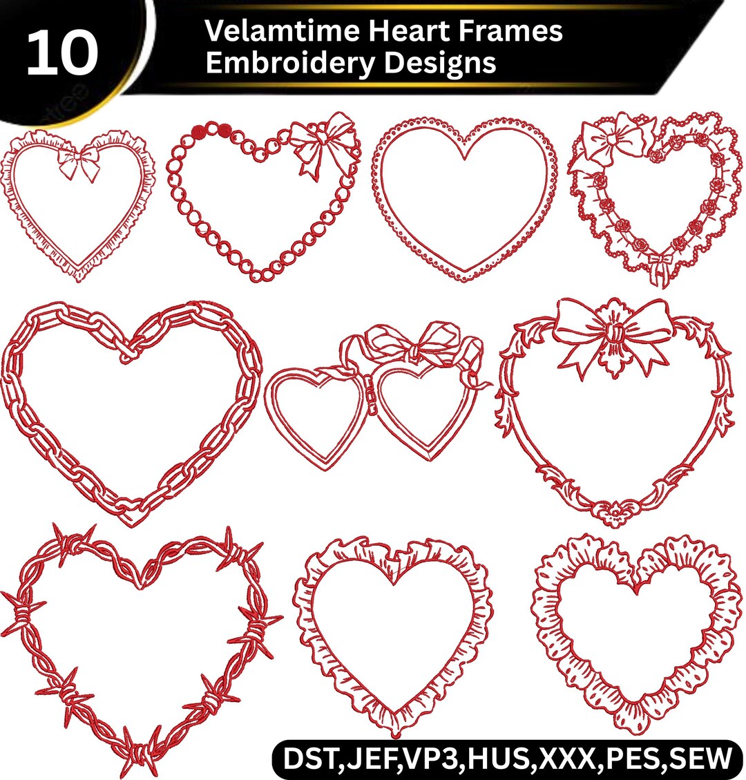 Heart Frame Embroidery Designs Bundle | 10 Love Heart Border Machine ...