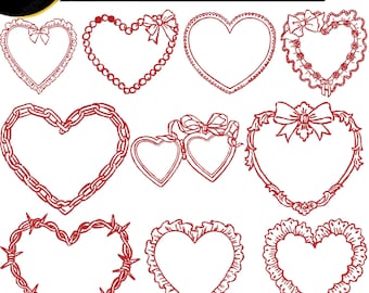 Paquete de diseños de bordado con marco de corazón / 10 patrones de bordado a máquina con borde de corazón de amor / Archivos de puntada para marco de San Valentín