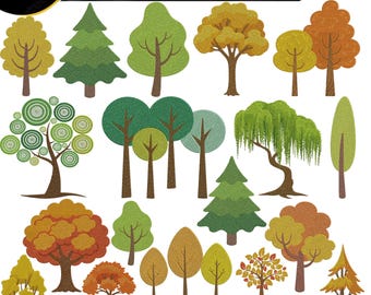 Paquete de bordado de árboles de la naturaleza, diseños de bordado de árboles, paquete de archivos de bordado a máquina de bosque y arboleda