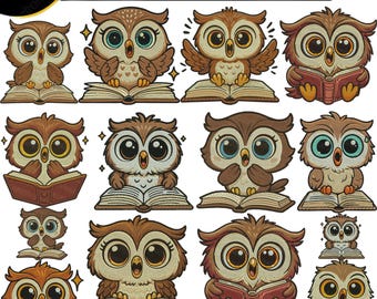 Lindo paquete de bordado de búho / Diseños de libros de lectura de búho bebé, Juego de apliques de pájaro nocturno de búho PES, Patrones de bordado para niños,