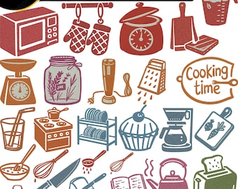 Vintage Kitchen Embroidery Designs Bundle, Retro Cooking Embroidery Files, Kitchen Tools Embroidery Pack, Baking Cooking Machine Embroidery.