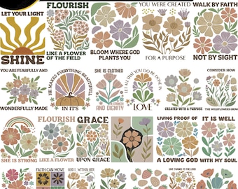 24 Christian Floral Embroidery Designs Bundle, Bible Verse Quotes Embroidery Files, Faith Saying digital file