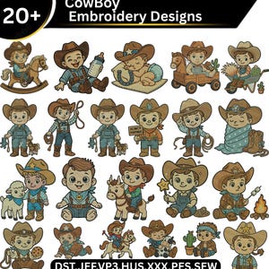 Söt cowboybroderidesign, barnbroderimaskin, babykobroderi, filnedladdning direkt, broderidesign för nyfödda