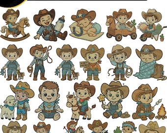 Lindo diseño de bordado de vaquero, diseño de bordado a máquina para niños, bordado de vaca bebé, descarga instantánea de archivos, diseño de bordado para recién nacidos