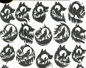 Mountain Wolf Embroidery Designs, Wolf Silhouette Forest Embroidery Pack, Animal Wildlife Embroidery Files Dst PES Jef VP3 Hus XXX SEW