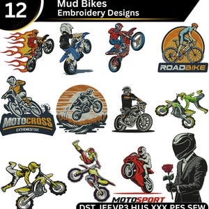 Mud Bike Embroidery Design | Dirt Bike Machine Embroidery File | Motocross Bike Stitch Pattern | Instant Download